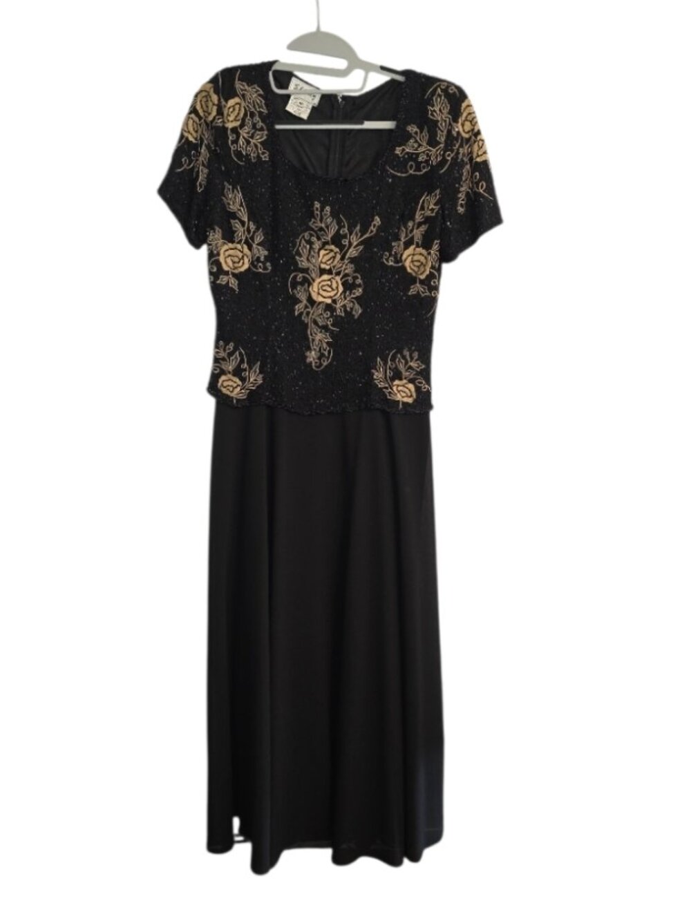 Vintage Stenay Full Length Dress Beaded Gown Rose Embroidery Silk